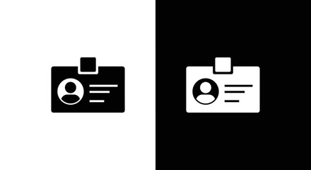 ID Card Badge Icon Set in Black and White, Minimal Identification Pass Symbol on Square Background