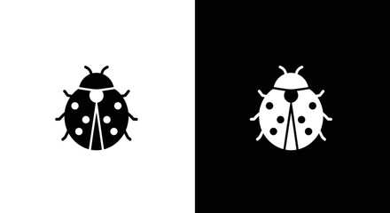Ladybug Icon Set in Black and White, Minimal Ladybird Insect Symbol on Square Background