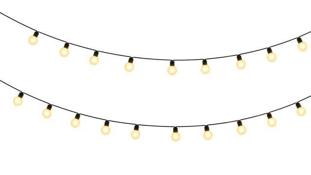 A string of yellow christmas lights isolated on transparent background