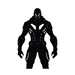 Superhero or warrior character silhouette vector illustration, futuristic soldier in armor