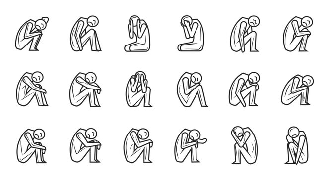 Illustrations of sorrowful individuals in various poses