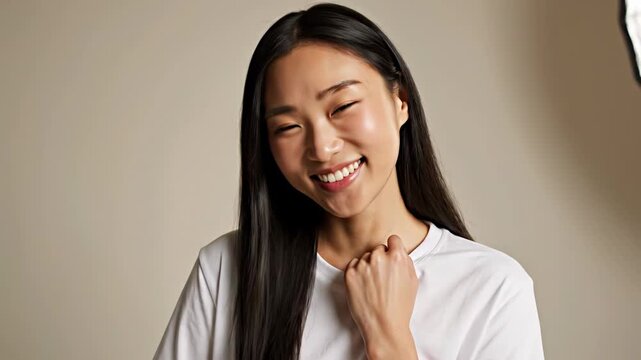 Woman Smiling Warmly Studio Portrait