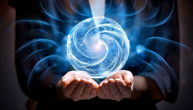 holding a spiralling energy orb in my cupped hands