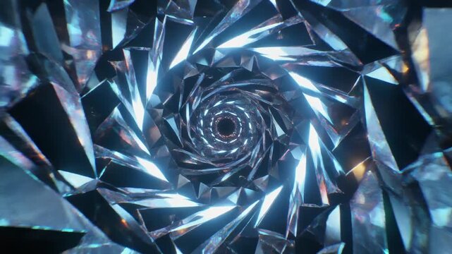 Isolated diamond on white background with a spiral pattern and reflective facets