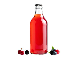Refreshing berry flavored drink in a clear glass bottle with fruit.