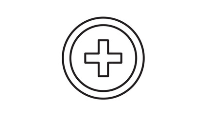 Fototapeta premium Medical Cross Symbol in Simple Minimalist Design with Black Outline on White Background for Healthcare Logo