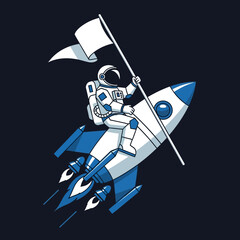 Astronaut flying on rocket with flag in hand. © Agnes
