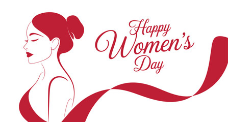 happy women’s day elegant red female silhouette with flowing ribbon design on white background for celebration greeting card concept © VectAmaze