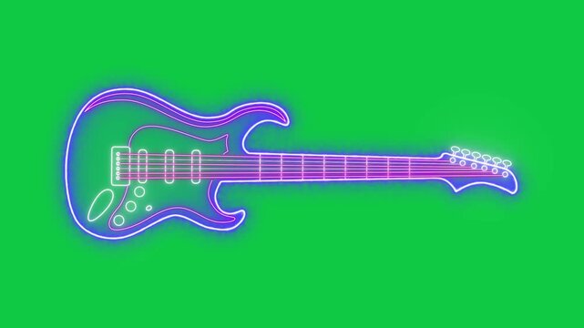 neon lights electric guitar sign on green screen animation,chroma key jazz music cafe, concert and bar social media motion design element
