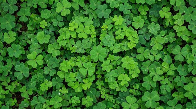 Four-leaf clover pattern on green background for Saint Patrick&rsquo;s Day  