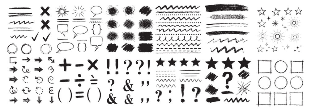 Hand Drawn Style Pencil Sketch Elements, Scribbles, and Doodles Mega Set