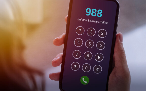 988 Suicide and Crisis Lifeline on Smartphone Screen