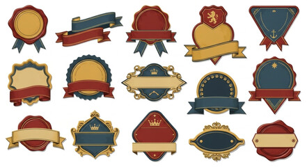 Collection of vintage labels and ribbons for design elements.