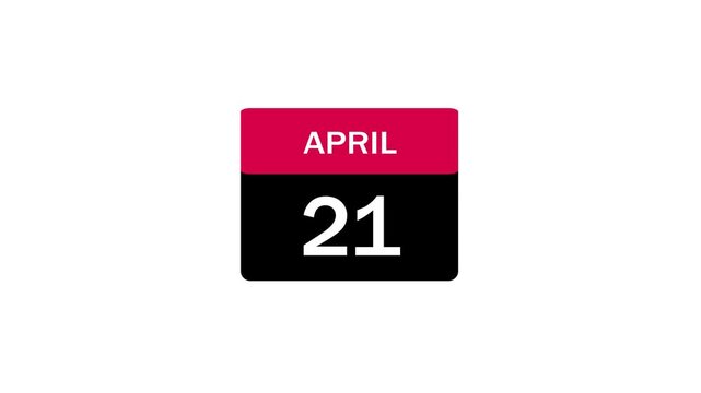 A clean, flat design calendar icon representing April 21st, featuring a red header and a black body with white numeric text on a light background.