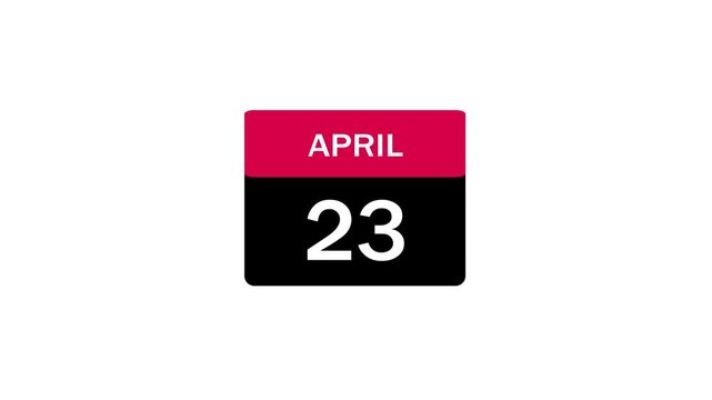 A clean and minimalist flat design calendar icon featuring the date April 23rd with a vibrant red header and a solid black body with white numeric text.