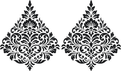 Luxury black damask floral ornament pattern, vintage baroque decorative symmetrical motif isolated on white background vector illustration design © Sree