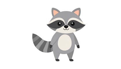 Obraz premium Cartoon-style rendering of a raccoon, standing upright. Features grey fur, a striped tail, and a black mask around its eyes