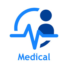 Logo Medical. Símbolo con latido cardíaco e icono de paciente en círculo lineal © teracreonte