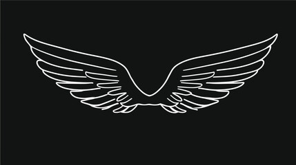 Fototapeta premium Elegant white outline wings illustration on a black background, symbolizing flight, freedom, heavenly protection, and aspiration.