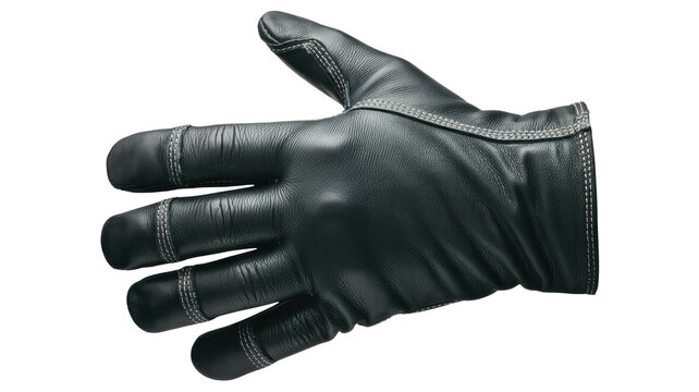 A black leather glove on a white background