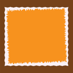 A stylized square shape with a jagged border and contrasting colors