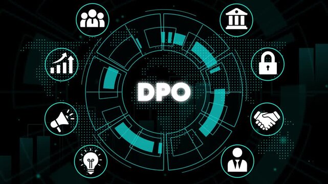 D P O data protection officer concept with and circular diagram on dark background with teal accents