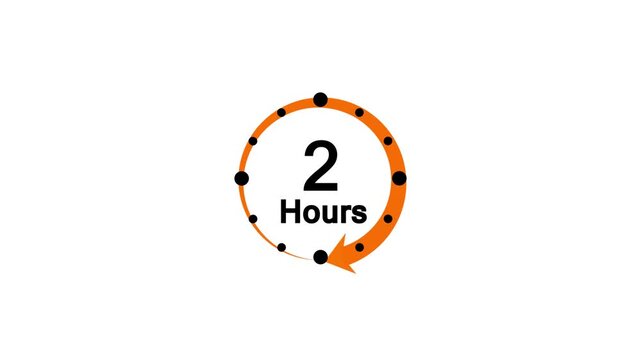 Clock 2 hours icon, isolated on white background with alpha channel ,2 hours service symbol. Delivery service, online deal remaining time website symbols. 4k animation