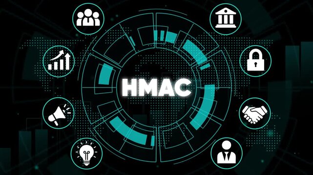 H M A C Key Management Security on Black Background with Teal Accents Business Finance Technology HMAC