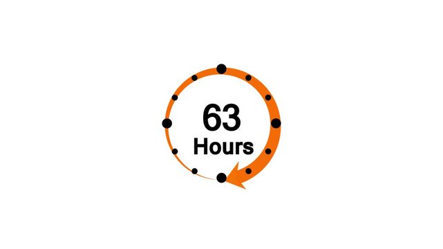 Clock 63 hours icon, isolated on white background with alpha channel ,63 hours service symbol. Delivery service, online deal remaining time website symbols. 4k animation 