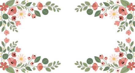 Elegant hand-drawn wildflower corner frame border on white background