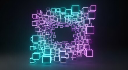 Fototapeta premium Blockchain Network Background with Glowing Connected Cubes