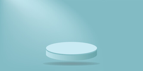 isolated powder blue podium on cement with sunbeams light on the background, powder blue background, product replacement