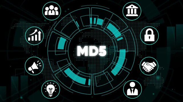 M D5 Hash Function Concept with Business and Security on Dark Background encryption