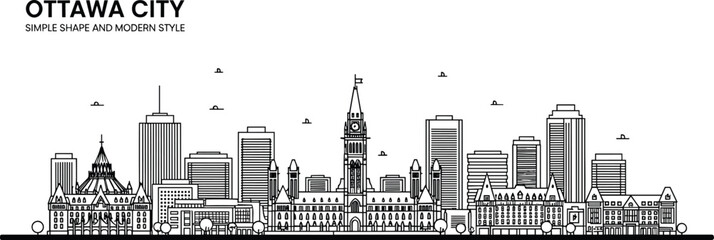 Black and white cityscape of Ottawa landmarks and skyscrapers © MstTahomina
