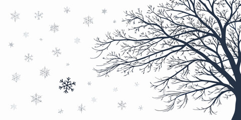 A solitary tree stands amidst a gentle snowfall in a serene winter landscape. © AF