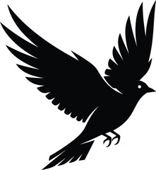 Obraz premium Flying Crow Silhouette with Spread Wings Black Bird Vector Illustration Isolated on White Background for Tattoo Logo Emblem and Gothic Design