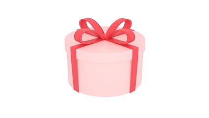 Obraz premium Pink gift box with red ribbon on white background