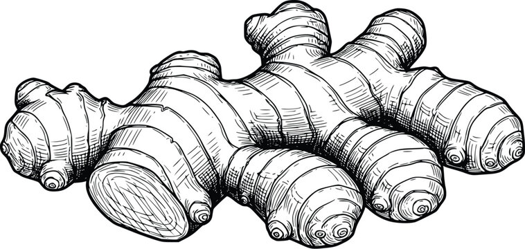 Ginger Root Hand Drawn Vintage Vector Illustration