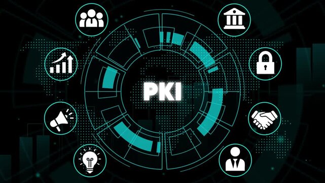 Public Key Infrastructure P K I Technology on Black Background with Teal Accents cybersecurity encryption