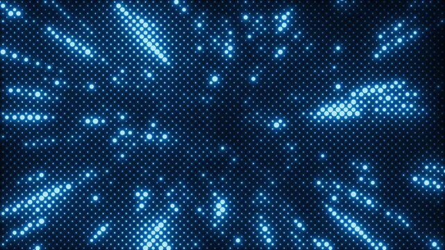 blue glowing blinking lights. Grid pattern with random size dots. Shimmering particles abstract background for festive design, New Year. 4K loop animation.