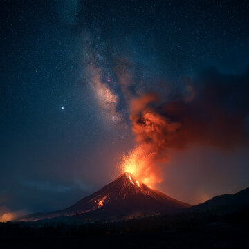 volcano at night