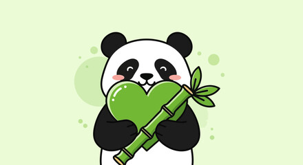 A cute baby panda bear character sits in a bamboo forest in this vector illustration, featuring a fun wildlife animal design inspired by China's nature © Leonardo