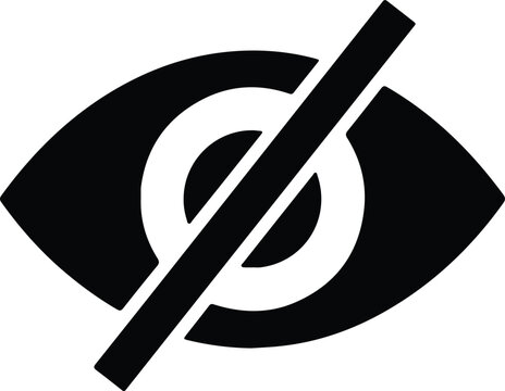 silhouette eye symbol with diagonal slash representing prohibition or no view vector design