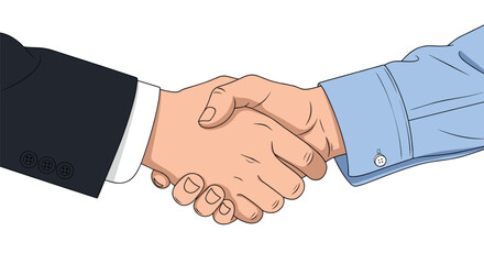 Close-up of two hands in professional business attire performing a handshake against a white background.