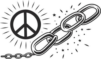 Broken chain and peace sign with sunburst liberation freedom symbol © Vector Art