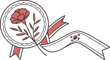 Fototapeta premium Korean parents day appreciation badge with flower and ribbon