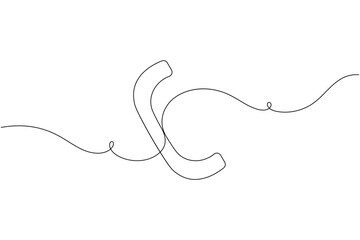 Fototapeta premium Communication contact call sign icon continuous one line drawing single art on white background minimalist mobile and telephone symbol outline vector illustration