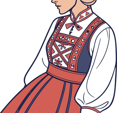 Traditional Norwegian Bunad Dress Front View Detail folk costume cultural attire