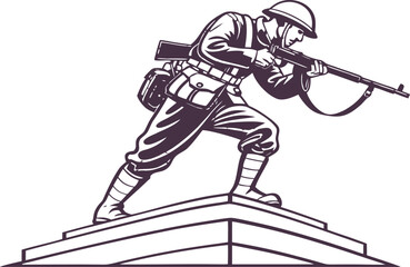 Silhouette of wwii soldier statue holding rifle on rooftop