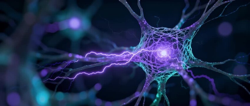 Neuron nerve synapse dendrite axon brain neural network pure science background glowing core electric energy web abstract biology science medical neural structure connection for future technology